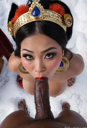 Top view, Wearing makeup, a Petite young skinny 18-year-old Bhutanese girl wearing Bhutanese traditional royal headdress and Bhutanese traditional costume and Eye Shadow and Eyeliner with big natural breasts helped a strong African black man with a big black dick blowjob，On the snowy mountain，ejaculation，Large and black areola，Swollen nipple，Cosmetic，lipstick，earring, <lora:sagging-000015:.6>