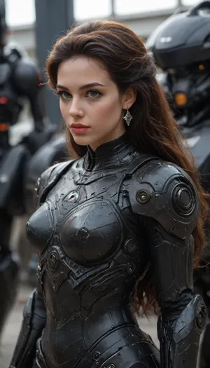 Princess Ariel, (robotic black mech armor:1.7), <lora:Mecha_Ggorgeous_Armor-000011:2>