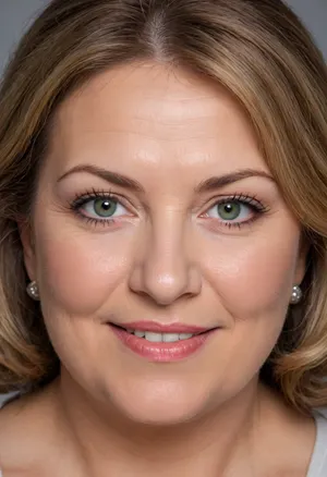 Lubica stepaunt, Ultra realistic and life like upper body Portrait of a obese fat bbw 60 year old mature woman. Mature face, and facial features, chubby face, round face. captivating eyes, striking beautiful eyes, detailed eyes, detailed skin, plump lips, juicy lips, pretty smile, lips parted, teeth showing, wrinkles. Her hair is parted on the side and frames her face softly. Her smile is genuine and friendly, with crinkles at the corners of her eyes, suggesting a joyful and confident nature. She is looking directly at the camera with a relaxed and approachable gaze.Her complexion is smooth and radiant.PHOTOREALISTIC, highly detailed portrait of Lubica Stepaunt, a 58-year-old mature woman with an exotic Eastern European and Mediterranean appearance. Her captivating light green eyes are expressive and warm, framed by subtle lines at the corners. Her full, naturally colored lips are often in a gentle, inviting smile. Her warm, natural complexion shows age-appropriate wrinkles and skin imperfections. Her multi-toned brown hair, with natural streaks of light brown and hints of silver at the temples, is styled in soft waves. Her skin displays faint stretch marks, adding to her realistic mature beauty. Her posture is confident and relaxed, exuding inherent sensuality. The image should capture rich detail, emotional intimacy, and visual realism, showcasing her mature beauty and seductive body language. Shot on Canon EOS R5, 85mm f/1.2, studio lighting., ((high quality, 4k, realistic, high detailed, insanely detailed, real, best quality, ultra-detailed, fine detail, professional photography, taken with Canon EOS 5D Mark IV DSLR, aperture f/8, shutter speed 1/250 sec, ISO 100, highres, 8k wallpaper, cinematic lighting, masterpiece, heavily upvoted)), ((masterpiece)), high detail, complex details, OverallDetail, perfect lighting, professional realistic photo