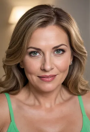 Lubica stepaunt, Ultra realistic and life like upper body Portrait of a fat bbw 60 year old mature woman. Mature face, and facial features, chubby face, round face. captivating eyes, striking beautiful eyes, detailed eyes, detailed skin, plump lips, juicy lips, pretty smile, lips parted, teeth showing, wrinkles. Her hair is parted on the side and frames her face softly. Her smile is genuine and friendly, with crinkles at the corners of her eyes, suggesting a joyful and confident nature. She is looking directly at the camera with a relaxed and approachable gaze.Her complexion is smooth and radiant.PHOTOREALISTIC, highly detailed portrait of Lubica Stepaunt, a 58-year-old mature woman with an exotic Eastern European and Mediterranean appearance. Her captivating light green eyes are expressive and warm, framed by subtle lines at the corners. Her full, naturally colored lips are often in a gentle, inviting smile. Her warm, natural complexion shows age-appropriate wrinkles and skin imperfections. Her multi-toned brown hair, with natural streaks of light brown and hints of silver at the temples, is styled in soft waves. Her skin displays faint stretch marks, adding to her realistic mature beauty. Her posture is confident and relaxed, exuding inherent sensuality. The image should capture rich detail, emotional intimacy, and visual realism, showcasing her mature beauty and seductive body language. Shot on Canon EOS R5, 85mm f/1.2, studio lighting., ((high quality, 4k, realistic, high detailed, insanely detailed, real, best quality, ultra-detailed, fine detail, professional photography, taken with Canon EOS 5D Mark IV DSLR, aperture f/8, shutter speed 1/250 sec, ISO 100, highres, 8k wallpaper, cinematic lighting, masterpiece, heavily upvoted)), ((masterpiece)), high detail, complex details, OverallDetail, perfect lighting, professional realistic photo