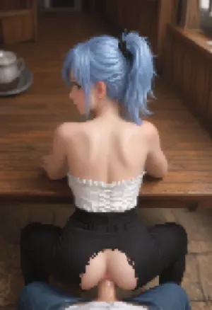 one girl 18 years old, pale skin, super model slim body, model slim body, light blue hair, ponytail, details, 8k wallpaper, normal size eyes, deep blue eyes, e, symmetrical eyes, detailed irises, detailed eyes, skin pores, black eyeliner, textured skin, very large breasts, perfect arms, wide hips, standing on table, dirndl, dropped pants, spread legs, oktoberfest background, anal, open anus, view from behind, <lora:pixel-art-xl-v1.1:.8>, <lora:pk_trainer_xl_v1:.8>, Pixel, Art, PixArFK, <lora:PixelArtRedmond-Lite64:.8>, pixel, art, <lora:pxx4_v1_alpha:.8>, pov_deepthrt, deepthroating, a, man's, penis, blsdp, <lora:concept_pov_dt_xl2-000020:.8>