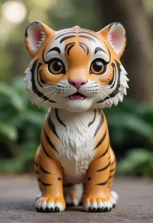 Transform a Siberian tiger into a collectible capsule toy figure in chibi-style with oversized head and tiny body, high dynamic, /#©KlTTY-ART/