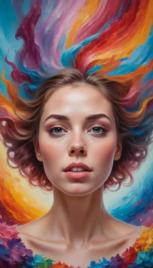 Surreal Harmony, a painting of a woman's head surrounded, <lora:Surreal Harmony:1>