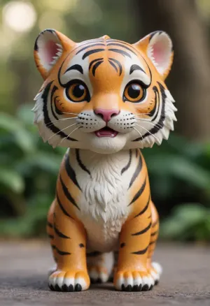 Transform a Siberian tiger into a collectible capsule toy figure in chibi-style with oversized head and tiny body, high dynamic, /#©KlTTY-ART/