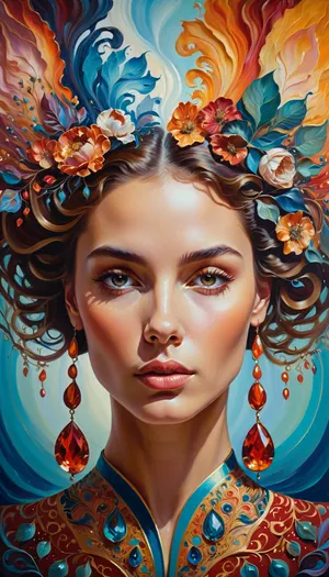 Surreal Harmony, a painting of a woman's head surrounded, <lora:Surreal Harmony:1>