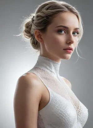 made in white, an unimaginably beautiful creation, very stylish and delicate work on a white background, only shades of light form an incredible image in the form of a simple silhouette with subtle strokes, the silhouette of a lady is made of carbon fiber in bright colors that fascinate the viewer, the viewer's gaze is riveted to a fantastically beautiful and expressive creation, both simple and very complex, with a secret meaning. The image fascinates with its beauty, detail and accents on the smallest elements. The light falls smoothly, creating an even more mesmerizing image with high quality and 8K detail.