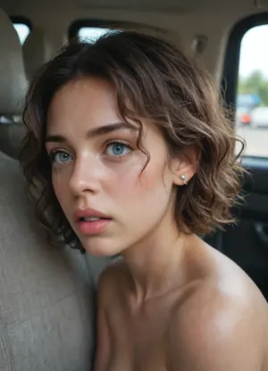 1girl, in the back of a van, naked, curled up, tied, scared, abused, crying