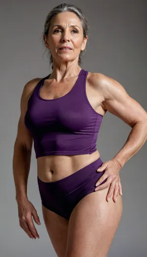 a 50yo mature woman with stretch marks in a sport outfit, <lora:stretch_marks:1>