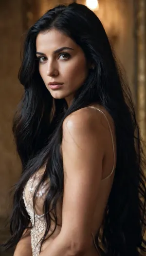 woman, super pretty, long black hair, hairy pussy, italian, troath shot