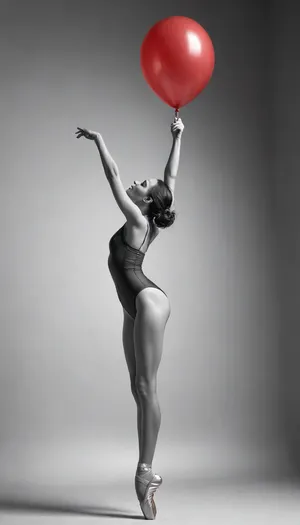 (monochrome:1.5), ((full body backside view)), ((Rough charcoal sketch on white paper)), (23 years old nude skinny ballet dancer), perfect face, perfect beauty, ballet shoes, ((skinny figure:1.3)), skinny ass, (arms stretched upwards:1.3), holds, (a solo red balloon floats above her on a long string:1.2), ((naughty pose)), ((clean line art)), high resolution, 8k, photorealistic