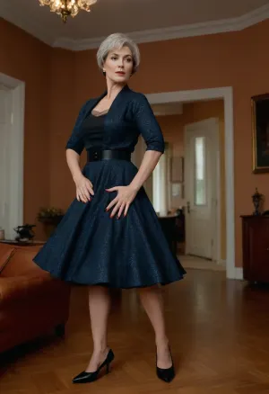 hyper photorealistic masterpiece, maximum quality, maximum details, maximum realism, A 60 years old russian milf stands in the living room, (black high heels), scared face, short haircut, greybrown hair, slender legs, a large rounded ass, hide pussy with two hands, muscular black male stands next to her, full body view from front afar, sokate, circle, dress, <lora:sokate:1>, <lora:8fcf1204-8988-4a6b-81d6-6595f4184458.TA_trained:1.2>