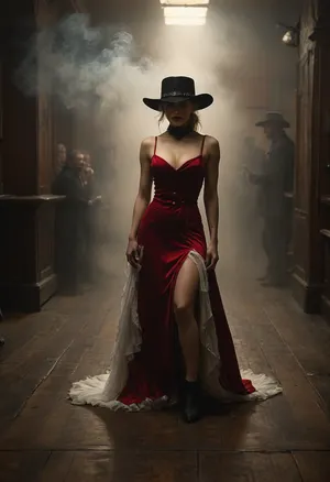 Monochrome, Wild West 1790, 1female, 1male, above view of a super sexy athletic and flat-chested and very dark skinned blonde woman, (she lies with her back in an extremely lascivious manner on a huge polished wooden floor:1.5), (wears her disheveled typical sexy long and wide Burlesque costumes:1.7), (deep neckline:1.7), slutty playful pleasuring male gunslinger’s cock with her foot, (ultra sweating body:1.6), (POV from gunslinger:1.6), joyful, soaked sweaty wet panties, perfect face, perfect hands, (perfect feet:1.3), perfect toes grabbing cock tight, gasping wet pussy, (all over tattoo:1.6), ruffles, garter belts and cancan in a saloon, (entire couple in frame:1.7), she wears, (sexy cancan outfit:1.3), underneath a red lingerie, (typical wide dark and long red velvet dress with many white petticoats:1.8), (black fishnet stockings:1.4), seductive aura, (black dressed gunslinger with cowboy hat has erected cock:1.7), (sex with several cowboys:1.3), (dollar bills in one hand:1.3), warm golden lamplight, card tables and piano in the background, cowboys and gamblers glancing her way. Sawdust on the floor, haze of cigar smoke in the air, filled with dust and smoke, emphasizing a cinematic, dystopian cowboy atmosphere, art Style & Technique is a dirty old style, Ultra-realistic digital painting with cinematic depth of field. Highly detailed texturing on leather, skin, and hair, dramatic contrast lighting and warm dusty tones, a sharp foreground focus and a slightly blurred background to create depth, masterpiece, best quality, ultra-detailed, cinematic lighting, old west, Ultra-realistic Western art, highly detailed, cinematic moody lighting, tense but charismatic atmosphere. crowd, of, people, Black, and, white, art, black, shading, charcoal, toned, brutal, dark, b/w, color, scheme, CUM, DONATION, ASSISTANCE, TITS, FOOTJOB, AFTER, VAGINAL, cloudy, smoke, atmospheric, clouds, fog, <lora:crowd_notrigger:.8>, <lora:MJ52:.8>, <lora:Black and white art.V1:1.5>, <lora:CUM DONATION ASSISTANCE:1.1>, <lora:Cloudy_Style:.8>