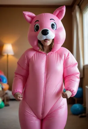 a grown woman wearing a inflatable animal costume. /©KlTTY-ART/