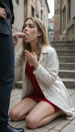 A full-length portrait of a young Russian woman in her 20s in a traditional costume with intricate lace details in bright, saturated colors. The painting is made in a highly detailed technique of watercolor and glaze, as well as colored alcohol ink, which resembles the style of Viktor Vasnetsov. A woman, kneeling, gets oral pleasure from a man in a beautiful frock coat., (Penis in mouth:1.5), (Cum on lips), (Penis in hand:1.5), (very detailed face), . A full-length woman. A scene on the background of a staircase in an apartment building. She has very long blonde hair that falls over her chest. The clothes are slightly open.