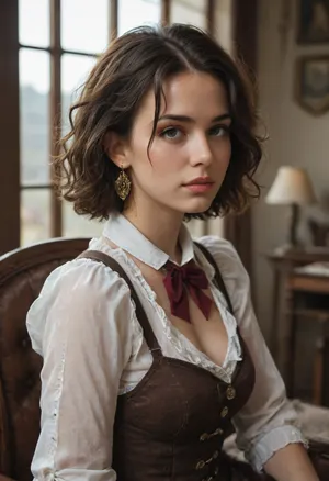 An empty chair on which sits a steampunk woman whose body consists of carefully cut-out silhouettes of emptiness, filled with the smoke of her own absence.