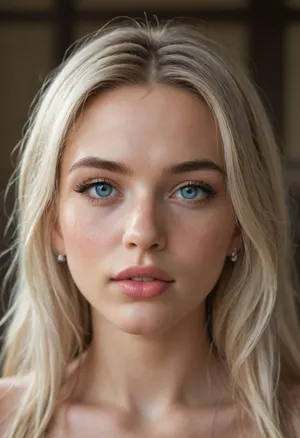 A beautiful young woman with extremely large, deep ice-blue eyes and very full, naturally plump lips. Her gaze is sharp and confrontational, with a piercing ‘Are you serious?’ expression. Her irises feature radiant ice-blue colour gradients with soft reflections, and her pupils are slightly narrowed in subtle anger. Long, thick eyelashes cast delicate shadows on her cheekbones. Her lips are visibly tense and emotionally expressive – slightly twisted to the side in frustration, with her upper lip curling upwards in contempt. The lower lip is pushed forward slightly in a sarcastic pout. Her mouth is partially open, revealing her white teeth in an asymmetrical expression of irritation or disbelief. The lip contour is clear but clearly distorted by emotion. Her face is bare-faced with light freckles. Her skin is heavily sweaty. The lighting is soft in editorial beauty style – creamy highlights on her cheeks and nose, cool shadows sculpting her face. Shot in iconic Vogue fashion style, with shallow depth of field and an 85mm lens, razor-sharp focus on eyes and lips, ultra-detailed., <lora:Chubby BBW - XL:2>