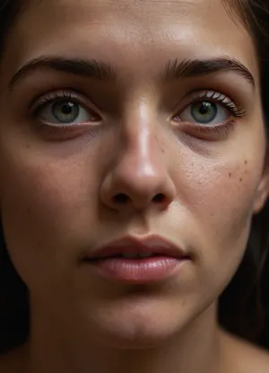 Real, realistic, natural, real human, very natural human face, very natural human body, inviting. Texture of skin natural, very detailed, soft, with some blemishes, full body photo