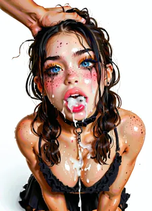 award winning photo, massive cumshot, deepthroat ai pornexpand award winning photo, deepthroat ai porn anonymous realistic x embarrassed happy tired face bounce lines cumshot looking at viewer messy hair oiled skin sweaty wet clothes horny, long hair, brown hair with black highlights, high pigtails, bangs, flare skirt, topless, black skirt, cleavage, tan skin, half japanese, half white, freckles, thick lips, perfect skin, extremely beautiful face, ultra high details, looking at viewer, hdr, black thigh high socks, excessive cum, cum in hair, blue eyes, blushing, extreme cum, excessive cum on face and tits, choking, eyeliner, black leash, cum dripping, tearful, smeared mascara, headgrab, grabbing head hard, excessive cum between tits, kneeling, mouth closed, happy, deepthroat