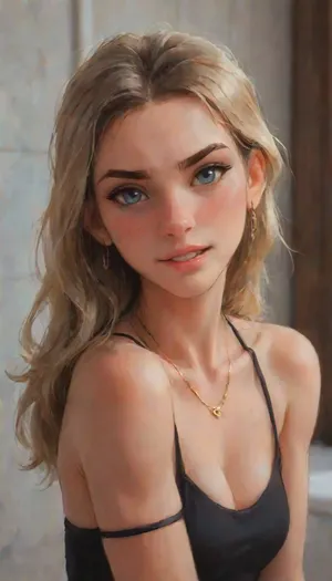 Andava, Andavaverse, Milena Mibreoo, Russian Exchange Student At Trilixia High, Height, 5'6".A confident, stylish girl stands at the front of an Texas Style Luxury Country Mansion greeting the viewer, She's wearing a bold, vibrant red halter-neck bodycon dress with dramatic side and front cut-outs that reveal her waist and midriff. The dress is form-fitting and extends to mid-calf length. Her hair is sleek, makeup polished, and her pose radiates bold attitude, smiling. Bright natural light from windows, modern suburban setting, close-up shot, cinematic movie vibe.

She has a delicate oval face, with soft contours and a youthful, symmetrical structure.Her aqua eyes are almond-shaped, slightly wide-set. They are expressive and often highlighted with natural or subtle glam makeup, Eyebrows, Well-groomed, natural arch, medium thickness framing her eyes gently and adding definition to her face.Nose, Small to medium-sized, straight, with a subtle slope proportionate to her facial structure. It does not dominate her face and complements her delicate features.Lips, Full and well-defined, often appearing with a natural pink or soft red tone. Her lips have a subtle Cupid’s bow and are naturally expressive. Full set of braces on full set of teeth. Skin Tone, Fair to light, with a smooth and even complexion, sometimes glowing or dewy in outdoor light. Hair Color, Naturally brown-blonde, often styled with blonde highlights or balayage.Length, Usually long, often reaching past her chest, with soft waves or loose curls. Hair Style, Typically styled in an effortless, aesthetic way parted in the center or slightly off-center, sometimes tucked behind one ear or flowing freely in motion.Hourglass Body Build, Slim and petite, but with balanced proportions not overly thin, with healthy muscle tone.Arm Shape, Toned but slender, with a graceful curve at the biceps and forearms.Skin, Smooth, fair-toned, Movement, Often shown in fluid motion.Legs and Thighs, Slim and proportionate, with gentle muscle definition from movement. Not overly muscular, a healthy tone.Legs, Long relative to her frame, giving her a graceful appearance in motion. Knees are naturally smooth, and calves are defined but not bulky.

Fit body, Accentuates her waist and hips, that shows her legs in motion.Posture, Graceful and confident, suggesting good core strength and flexibility.Accessories, a necklace, bracelets, small earrings.

perfect anatomy, best quality, 8k, insane details, intricate details, hyperdetailed, hyper quality, high detail, ultra detailed, professional, HDR, ray tracing reflection, cinematic lighting, highlydetailedbody, realisticface, highlydetailedhair, insanelydetailed, 8K.highdetailedskin, highresolution, perfectfingers, (j_cartoon:1.5), Drawing, jordyn, jones, Jorjon, open, mouth, closed, smiling, teeth, smirking, makeup, <lora:jordyn-jones-biglust16:1>, <lora:detailed_notrigger:1>, <lora:samdoesarts1.1-000030:.4>, <lora:J_cartoon:.3>, <lora:Animated_Concept:.4>