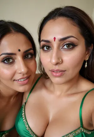 Two arab lesbians women, sweating one with a black bindi and nose ring, posing for a selfie.40 years milf indian 2 aunties brides hot big boobs, deep cleavage show navel, strapless green silk middi party dress, sexy milf, Big boobs mommy, step mommy, slut, horny expression, inocent expression, inocent face, Pov top view, pov camera angle, POV top angle Focus from the top view, sweating, horny looks, orgasm, resmi nair Mommy Quality, High Detail, 8K, Masterpiece, Rendered in Octane

Taking POV top view selfie, selfie pov, closeup POV

Very big breasted milf, huge big boobs, big round boobs, Big boobs cleavage, tight cleavage Style, Photorealistic
Composition, Close-up to medium shot, slightly tilted, selfie perspective


Quality, High detail, 4K, natural skin texture

Pressing eachother boobs