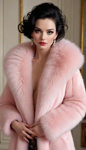 David Downton Pavel Guzenko oils a beautiful woman and glamour elegant with black hair, feathered hair, cgsociety winner, very aesthetic, erotic abstract granq sfumato moderne retro style digital art and glamour, chic long fur coat of furry and soft fox Dollblush1, bustysophie, <lora:bustysophie_xl_v1.1:2>