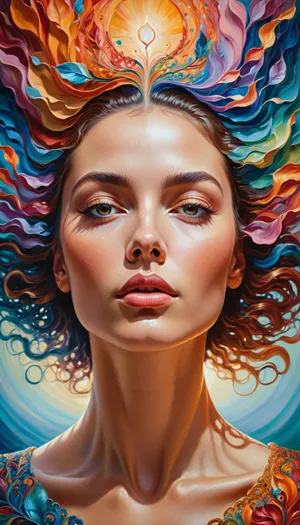 Surreal Harmony, a painting of a woman's head surrounded, <lora:Surreal Harmony:1>