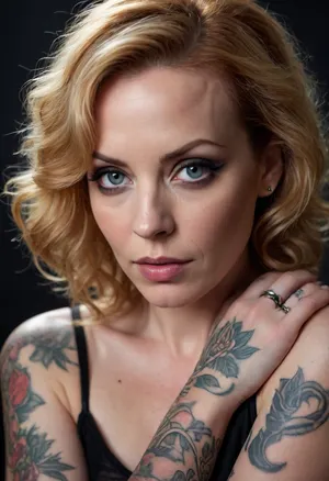 ((Anneke Van Giersbergen face)), Tattoos on the arms, beauty face.