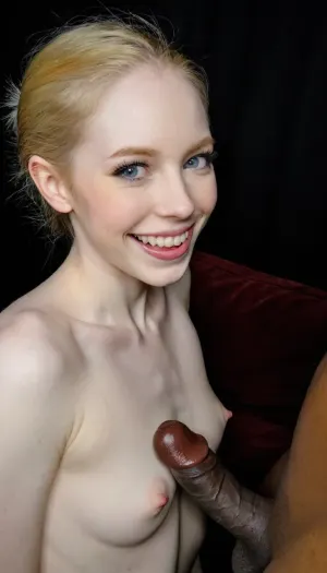 8k, ultra detailed, pale skin, big black dick, very happy, side view, smile, small body