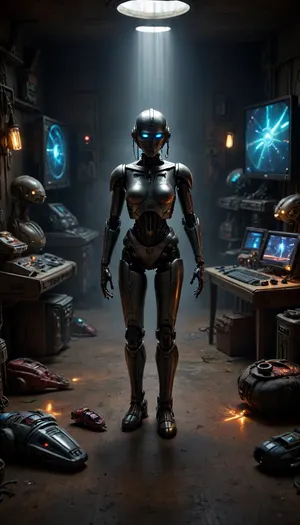 star wars style, sexy robot with dildo-hands, surrounded by detailed spaceport, several spaceships in background, warm late summer light, dusty air, sunbeams, work droids, screens, LEDs, industrious activity, view from above, DonMSp3ctr4lXL, cloudy, smoke, atmospheric, clouds, fog, cin3, flux-style, <lora:DonMSp3ctr4lXL-000008:.8>, <lora:Cloudy_Style:.8>, <lora:cine:1.5>, <lora:aidmaFluxStyleXL-v0.2:.8>, <lora:dark:.1>