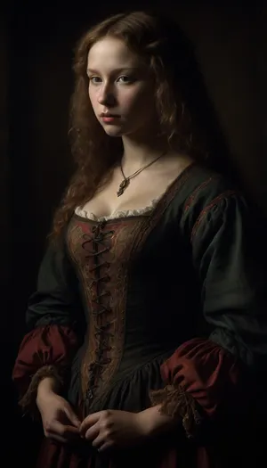 The lady with the camellias, chubby, painting, (style of Albrecht Durer:1.8), LindaBlairSDXL, <lora:dark:.8>, <lora:LindaBlairSDXL:.8>