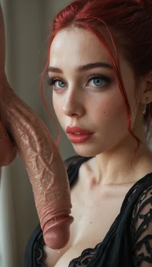 red head futanari and with big dick and big balls, thicker dick, 30 cm long dick, goth, bangs hairstyle, garter belt and ripped off stockings, open up clothes, slutty, hourglass body, horny face, attractive body, bdsm, please room, perfect skin, extremely beautiful face, ultra high details, hdr, veins on big cock, natural titts, highly detailed dick, barefoot, standing, toned body, vivid colors, detailed eyes, 35mm, close, up, hinaigirl, <lora:DetailedEyes_V3:1.4>, <lora:AdvancedEnhancerXLv2:1.3>, <lora:style_lora_realis:2>, <lora:MaybeBetterFaceInFullBodyLora_XL_rev3:.4>