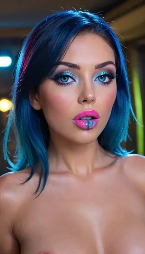 full-length photo
markgavatino art style, (Masterpiece), (ultra high definition), sexy robot with robot face, (hyper fully robotic girl), Beautiful, long dark BLUE hair, natural breasts, and white eyes., (((cyan shiny hyper glowing neon pussy lips))), (B3YOND_STYLE_MECHA), (hyper spread pussy, hyper gaping pussy), ((makeup:1.5), long blue eyelashes, olive eyeshadow with glitter), (lips:1.2), pink lipstick, seducing smirks. At the final stage, the cameraman finished on the woman's face makeup., makeup, eyeliner, eyelashes, <lora:Modern_MakeUp_XL_v0_1:2>, <lora:milkers_v2:.8>