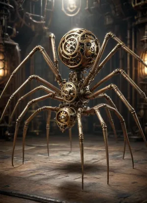 Harsh lighting. Full body rendering of an ominous looking mechanical spider adorned with a star of life. automaton charges forward, mid stride, mcs1, DonMSt34mPXL, steampunk, gears, <lora:multicolored-colorful-smoke-000008:1.6>, <lora:DonMSt34mPXL-000006:1.6>, <lora:steampunkXL:1>