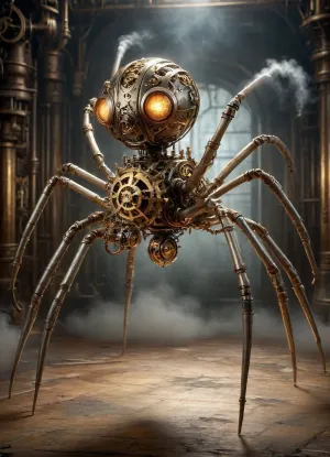 Harsh lighting. Full body rendering of an ominous looking mechanical spider adorned with a star of life. automaton charges forward, mid stride, dynamic motion effect., mcs1, DonMSt34mPXL, steampunk, gears, <lora:multicolored-colorful-smoke-000008:1.6>, colorful smoke from the body, <lora:DonMSt34mPXL-000006:1.6>, <lora:steampunkXL:1>
