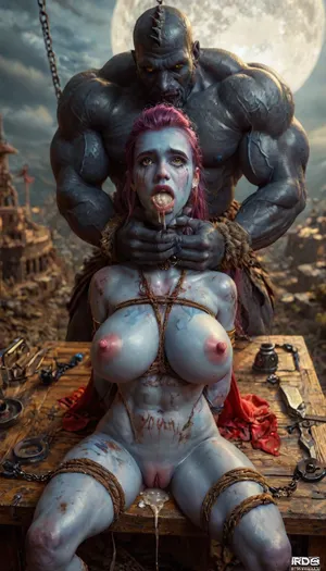 brigitte from Overwatch, missionary, dragon fuck her pussy, sexy leather superman outfit, gigantic breasts, slim hourglass body, (erect nipples:2), full body, masterpiece, best quality 4k HDR high resolution realistic female drow elf barbarian, (dark night blue skin:1.32), tall, angry, busty, curvy, thin waist, big boobs, big butt, slim, athletic, fit, vitiligo, strong, fur pelt armor, dungeons and dragons, purplish blue skin, black and purple hair, Dark, Elf, Warrior, Drow, tattooed, scarred, purple eyes, uberfit, muscular, blue skin, amazon, giant, fur barbarian armor, bloody, blood spatter, bear, bear heart, (in a bloody filed after a battle, white full moon in the sky:1.4), (man is choking her from behind:1.4), ((hogtied, bound with large chains, tied to a torture table:1.3)), cock in mouth, (brutal face fuck), Blowjob, (tears in eyes:1.5), (running makeup), (cum drips from nose:1.3), (cum drips from mouth:1.3), ultra hd, photorealistic, hyper gigantic large black cock in mouth, (((hyper gigantic large black cock in mouth:1.3))), oral cream pie, hair grab, sad, sad crying, tongue out, gasping for air, gangbang, double anal penetration, anal spitroast, groupsex, deepthroat, (4 gigantic African black brute thug, huge trunklike arms, huge head, hyper muscular body, dressed in slave clothes:1.16), magazine cover, Realism_Quality_2xx_By_Stable_Yogi, score_9, score_8_up, score_7_up, (((very pretty face:1.3))), (((extremely ultra detailed face:1.3))), perfect fingers and hands, upper body view, (extreme size difference:1.6), (ultra realistic), (maximum quality), (high resolution), (extreme detail), (ultra realism), UHD, super high quality, highly detailed, high resolution, perfect lighting, natural lighting, Uber realistic, ultra detailed, 35mm photograph, film, professional, 4k, hdr, photographic, ultra realistic, ultra high details, back light, (dynamic pose), (dynamic angle), (random angle), (random pose), (dynamic view), (random view), best quality, volumetric lighting, golden hour lighting, dramatic shadows, rich details, nature-inspired color palette, <lora:detailed_notrigger:2>, <lora:CinematicStyle_v1:2>, <lora:MJ52:2>, <lora:zavy-brbrn-sdxl:2>, <lora:LCMTurboMix_Euler_A_fix:2>