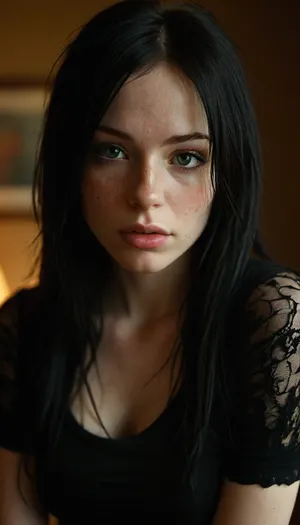 Emo girl, (extremely busty:1), very busty, incredibly large and epic sized boobs, breasts of epic proportions, gorgeous emo girl wearing snug clothing accentuating her big and sexy busty chest, (snug shirt that makes her boobs look very big:1.1), extremely sexual curves, tiny waist, (tight waist:1), microwaist, large bust, wide hips, fertile hips, skinny and lean physique. Sensual Emo female body. Long black hair framing a cute freckled face, very long straight flat hair, (freckled face:1), (freckled cheeks:1), (beautiful freckles:1), ., (Her eyes are an envious green:1), ., (Black clothing:1.1), Tshirt that has lace sleeves, early 2000's emo attire, wearing emo clothing from the early 2000's, ripped skinny jeans, low-rise skinny jeans, full length skinny jeans. Dynamic lighting, natural lighting, . early 2000's Myspace profile pic selfie, kissy face selfie, standing up, good posture. score_10_up, score_9_up, score_8_up, score_7_up., <lora:add-detail-xl:2>, <lora:MJ52:2>, <lora:WildcardX-XL-Detail-Enhancer:2>, <lora:Adjust_SDXL_v3.0:2>, <lora:eGirls_XL_v1:2>