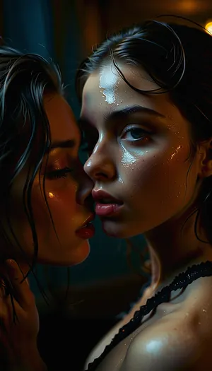 (filmic), (((skindentation:1.5))), (1girl from french:1), ((22 years old)), (solo:1.5), (photo realistic), cinematic, ((perfect finger)), (well-lit scene), (dark shadows), (perfect hands), ((dramatic atmosphere)), cute face, (DSLR photo), freckless, (((glossy blue eyeshadow))), golden make-up, ((slutty)), (parted lips), eyelashes, ((fleshy big glossy lips)), ((lesbian)), (sweaty wet oiled skin), 20yo sexy hot Indian kerala married woman, enormous boobs, tall and sexy, model, black puffy nipples, horny look, drunk eyes, messy scattered oily wet hair, oiled body, white Russian woman, inside a abandoned godown at night, holding her night sweating a lot and getting wet, (uneven skin tone), sweaty wet skin edition, lesbian couple, (((lesbian kissing a Russian passionately))), view from backside, (stroking the woman's shaved pussy with her hand), full body view, (detailed face), cute expression, [[wearing a black lace slip]], huge breast, . shallow depth of field, vignette, highly detailed, high budget, bokeh, cinemascope, moody, epic, gorgeous, film grain, grainy, 5 fingers, cobblestone, vibrant color palette, athletic tiny waists, pierced nipples, (false eyelashes), white eyeliner, doe eyes makeup, UHD photography, grim, saree, sari, sunnyrayyxo, <lora:MJ52:.8>, <lora:dark:.7>, <lora:sunnyrayyxo_v1_SDXLBase:.8>, <lora:Adjust_SDXL_v3.0:.4>