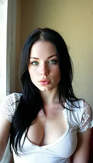 24 year old emo with very sexy, girl wearing snug clothing accentuating her big and sexy bust bcy chest, snug shirt that makes her boobs look very big, blue shiny eyes, (white semen cum spurts at mouth:1.5), lextremely sexual curves, tiny waist, tight waist, microwaist, large bust, wide hips, fertile hips, skinny and lean physique. Sensual Emo female body. Long black hair framing a cute freckled face, very long straight flat hair, freckled face, freckled cheeks, beautiful freckles. Has green colored eyes, ., white shirt with black lace sleeves, early 2000's emo attire, wearing emo clothing from the early 2000's, ripped skinny jeans, low-rise skinny jeans, full length skinny jeans. Dynamic lighting, natural lighting, key light, side light, . early 2000's Myspace profile pic selfie, kissy face selfie, standing up, good posture. score_10_up, score_9_up, score_8_up, score_7_up., <lora:add-detail-xl:2>, <lora:MJ52:2>, <lora:WildcardX-XL-Detail-Enhancer:2>, <lora:Adjust_SDXL_v3.0:2>, <lora:eGirls_XL_v1:2>
