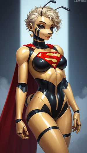 anthro Style, bee robot, superman outfit, sexy pose