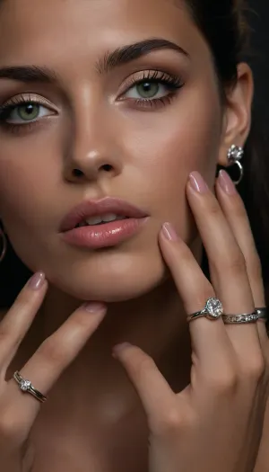 ((full body view)), 18 years old female, tanned, tan lines, (dark hair:1.2), green eyes, high resolution, (focus on face, nipples:.4), close up nipple, focus on nipple, fashion details, 8k, medium breasts, (thick dark nipples:1), erect nipples, (very long nipples:1), (perky nipples:1), black background, (((sexual pose))), ((very close lateral view of nipple:1)), ((zoom in to nipple:1)), 1 female nude, (professional, 8k, highly detailed female, sexiest and lusty face), ((Fingers with painted long non-sharp nails:1.3), manicured nail polish:1.3), (bronze tan), ((A lot of silver and diamond jewelry:1.4), ((a lot of rings on fingers:1.6)), , , bracelet, (A lot of long metal necklaces:1.4), (a lot of bracelet:1), (metal big hoop earrings:1), pinch nipple with nails:.1), (upper eyelids, shadows, well-growing abundant lush long eyelashes, shine in the eyes), (((Ultrarealism, hyperrealism, ultra))), 18 year old petite female, naked perite woman, 1.76 meter tall, 59 kilogram weight, firm 34C cup breasts, perfect round normal breasts, detailed breasts, hard nipples, long neck, perfect ears, top model face, thin face, symmetrical face with high cheekbones, Beautiful Cheek, no makeup, Beautiful Mouth, detailed lips, pink lips, sharp hazel eyes, symmetrical eyes, detailed eyes, perfect vibrant eyes, same eye shape, detail irises, symmetrical pupils, very thin eyebrows, visible shoulder blade, black net stockings, high heels, (arab:.4), (mexican:.4), (italian:.6)