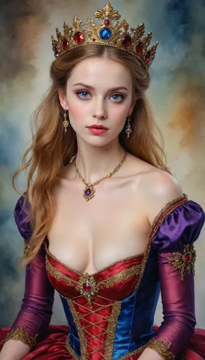 Full view, portrait, super clear, highly detailed watercolor, glaze technique, plus colored alcohol ink, vivid colors, bright, detailed, style of V. Vasnetsov, Masterpiece, Woman looking like buffy the vampire slayer dressed in nutcracker ballet costume