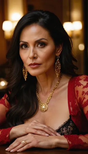 sexy horny mature, sexy 35 years old, japanese, dark brunette hair, long hair, glamour, big hoop earrings, necklace, big black eyes, very thin, small tiny tits, gold necklace, looking at the camera, very naught orgasm face, long sleeve lingerie, charming, dark brunette, at the fancy restaurant table, elbow on table, hands on chin and face, in love looking, deep intense look at the viewer