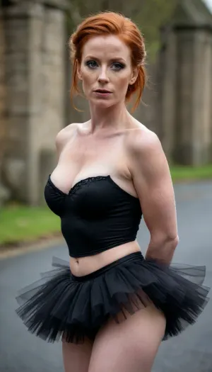 Muscular ginger hair irish milf topless wearing a very short black tutu