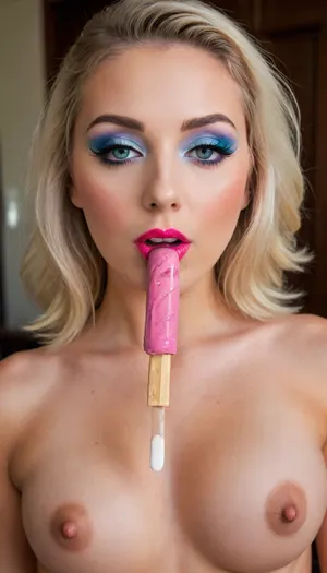 high image quality precise detail
I'm a girl and I have a popsicle, you stupid bitch, she's naked with no clothes
I'm a completely naked
popsicle sucking lips and labia, I'm in an original pose for love My legs are spread apart I'm wearing stockings with a daisy flower pattern and pink high-heeled
shoes, and my pussy is sucking popsicles like lips.
Makeup with bright eye shadow long eyelashes tattoo on cheek, piercing of blue nipples
I am 111 years old, I am a chick, makeup, eyeliner, eyelashes, <lora:Modern_MakeUp_XL_v0_1:.8>