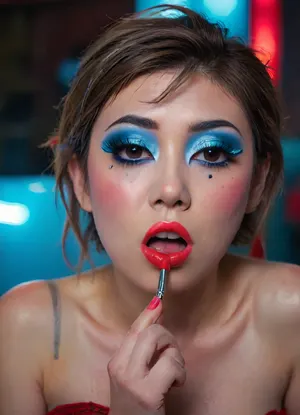 The image shows a yo girl, (Japanese:1.7), She is wearing a sleeveless grey dress with decorative nipple cutouts., (bright lighting:1.2), beautiful detailed eyes, extremely detailed face, perfect lighting, best quality, steel pipe indide pussy, solo, ((anus)), She has long, wavy brown hair and is smiling while applying red lipstick. She holds a red lipstick in one hand and a compact mirror in the other, which is partially open. Red sunglasses rest on top of her head, and she has pinky-red nail polish, matching her lipstick. The background is plain and light-colored, emphasizing her as the focal point., Jungle, w4t3rf4ll, ((makeup:1.5), long blue eyelashes with eyeliner:1.2), (big lips:1.3), (purple pussy:1.1), cunnilingus, 2girls, girl, licking, pussy, futuristic, glasses, ruined, makeup, <lora:Jungle_w4t3rf4ll:.8>, <lora:Cunnilingus XL:1.6>, <lora:FuturisticGlassesXL:1.2>, <lora:ruined1:1.6>