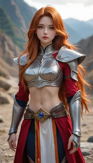 korean MMORPG character design, 1girl, woman, mountain antipaladin lord, (armor:1.3), bombshell hair, shiny red-orange hair, Finger Waves, very long hair, toned hourglass figure, korean, <lora:EnvyEnhanceXL01:1>