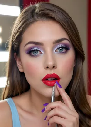 The image shows a yo girl wearing a sleeveless gray dress with decorative details on the shoulders., (bright lighting:1.2), beautiful detailed eyes, extremely detailed face, perfect lighting, best quality, steel pipe indide pussy, solo, ((anus)), She has long, wavy brown hair and is smiling while applying red lipstick. She holds a red lipstick in one hand and a compact mirror in the other, which is partially open. Red sunglasses rest on top of her head, and she has pinky-red nail polish, matching her lipstick. The background is plain and light-colored, emphasizing her as the focal point., CUM, DONATION, ASSISTANCE, FELLATIO, TITS, SEX, HANDJOB, FOOTJOB, AFTER, VAGINAL, Jungle, w4t3rf4ll, ((makeup:1.5), long blue eyelashes with eyeliner:1.2), (big lips:1.3), (purple pussy:1.1), <lora:CUM DONATION ASSISTANCE:1.4>, <lora:Jungle_w4t3rf4ll:.8>