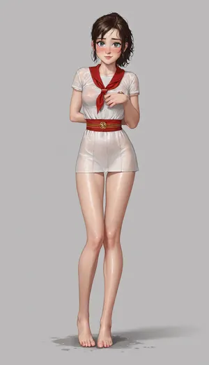 (single drawn girl:1.3), (illustration:1.3), (hand drawn:1.3), (drawn porno comics book cover:1.3), (TITLE text, "Pioneer":1.3), (Soviet pioneer girl:1.2), extra very cute Soviet pioneer girl 21yo, in a red scout tie, very wet transparent white blouse and without panties, ((submissive)), ((lovely)), (((in very sexual erotic pose))), wild vawy wet brown hair with many sidelocks, short sport ponytail with many sidelocks, full body, (((full body view))), (((high detailed legs))), ((very much want have sex)), ((high detailed pores on skin)), well-build fitness body, medium very milky tits, small lips, lots of freckles face and skin, blush on the checks and nose, (raised nasal tip, upturned button nose, upturned nose, delicate nose, nose), hypnotized loving grey eyes, very sexy smile, sexy random pose, sovietForm, sopi, very wet transparent pionyrs, very wet transparent shirt, neckerchief, very wet transparent skirt, sash, badge, <lora:iltromba_artwork_style_smm_SDXL_LORA_v07:.5>, <lora:text:1.1>, <lora:pionyrka:.8>