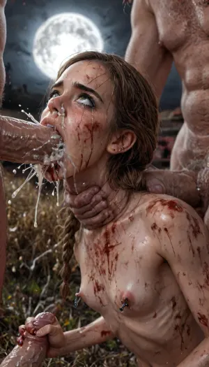 random sex scene, rapefantasy, Rating_explicit, (score_9, score_8_up, score_7_up, source_bdsmrape:1.12), close up, detailed and infocus face, UHD, 8k wallpaper, (maximum quality:1.5), (ultra high resolution:1.7), (masterpiece:1.2), (full body view), award winning photo, (Extreme:1.5), (insanely detailed:1.9), (realism:1), (realistic:1.7), (hdr:1.4), hyper-detailed realistic body, hyper-detailed realistic face, (warm ambient light:.5), (dark shadows:1.4), (inside torture chamber), 100% exact matching 18 years old tiny english Pornstar Hermione Granger face, (((18 years old), (1.52 meters), (34 kg), ((NUDE)), (english:1.7), (ultimate realistic 18 years old tiny english Pornstar Hermione Granger face real_body:1.1), (shiny skin:1.7), (skinny:1.5), (ultimate realistic 18 years old tiny english Pornstar Hermione Granger face real_face:1.1), (brown braided hair), long straight hair, ruined black makeup, runny makeup, (big brown eyes), eyelashes)), exhausted ecstatic expression, open mouth, painful, starring into the camera, ((Hyper realistic)), (ultra HD image), 8k, super high quality, super high resolution, extremely detailed, perfect face, perfect eyes, (cum explosion from nose:1.45), (cum explosion from mouth:1.65), ((crying alot:1.165)), extremely shy, ((old man fucking her from behind:1.5)), ((view from the side)), ((brutal sex:1.24)), ((extremely rough pounding)), ((forceful)), (in a bloody field after a battle, white full moon in the sky:1.4), (man is choking her from behind:1.2), ((hogtied, bound with large chains, tied to a torture table:1.12)), ((12 giant african muscular men:1.4)), (opening wide her little mouth:1.12), (interracial sex), ((anal fuck 1.12)), ((deepthroat:1.24)), ((visible huge bulge deep down throat:1.24)), trying to fit my, (massive black cock:1.4), (whole massive cock in mouth:1.5), in her mouth, ((long brunette ponytail hair)), (huge testicles:1), ((hands on cock:2.4)), ((handjob:2)), ((tears:2)), anal sex expansion, large hyper muscular fat old men, (double anal sex), swollen white veiny cocks, (double anal penetration:1.4), hardcore double penetration, proper physics, big white cocks, muscular white double anal gangbang, (forceful penetrations), extremely graphic, shocked expression, beautiful hands, massive cum in ass, (eyes wide open in horror:1.72), (wide mouth spreader:1.8), (pleading expression:1.56), (terrified:1.48), (crying:1.48), (fear and panic:1.56), (pulled nipple clamps:1.4), (anal spit roast:1.12), (large massive cock in mouth:1.12), deep anal penetration, (very high view:1.12), (detail Hermione Granger:1.32), (detail Hermione Granger face:1.16), Hermione_Granger, a, woman, wearing, red, dress, sweater, coat, and, scarf, in, jeans, jacket, pink, zip, hoodie, pant, <lora:LCMTurboMix_Euler_A_fix:2>, <lora:detailed_notrigger:2>, <lora:photorealistic_portrait_notrigger:2>, <lora:JuggerCineXL2:2>, <lora:Hermione_Granger:2>