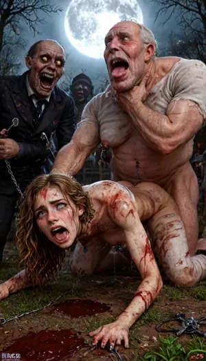 UHD, 8k wallpaper, (maximum quality:1.5), (ultra high resolution:1.7), (masterpiece:1.5), (full body view), award winning photo, (Extreme:1.45), (insanely detailed:1.24), (realism:1.24), (realistic:1.7), (hdr:1.4), hyper-detailed realistic body, hyper-detailed realistic face, (warm ambient light:.5), (dark shadows:1.4), (inside torture chamber), Princess Merida disney princess very skinny body, 18 years old, gigantic penis, gigantic cock, interracial, (anal), (vaginal), orgasm, ripped outfit, (gangbang), (triple_penetration), (full_blush), colors, (nipples), (medium_breasts), ruined black makeup, runny makeup, (big brown eyes), eyelashes, exhausted ecstatic expression, open mouth, painful, starring into the camera, ((Hyper realistic)), (ultra HD image), 8k, super high quality, super high resolution, extremely detailed, perfect face, perfect eyes, ((crying alot:1.65)), extremely shy, 1 girl, 8 old men, ((old man fucking her from behind:1.5)), ((view from the side)), ((brutal sex:1.3)), ((extremely rough pounding)), ((forceful)), (in a bloody field after a battle, white full moon in the sky:1.4), (man is choking her from behind:1.6), ((hogtied, bound with large chains, tied to a torture table:1.18)), ((((12 giant african muscular men:1.4)), (opening wide her little mouth:1.5), (interracial sex), ((anal fuck 1.5)), (big white cocks, muscular white old men gangbang, 6 large muscular old men, gargantuan old men cocks, anal sex expansion, large hyper muscular old men men, old men group sex gangbang, (old men gangbang sex), swollen white veiny cocks), (double anal penetration), hardcore double penetration, many men filming her with cellphones laughing, anal sex expansion, large hyper muscular fat old men, (double anal sex), (double anal penetration:1.4), proper physics, muscular white old men double anal gangbang)), (forceful penetrations), extremely graphic, shocked expression, beautiful hands, massive cum in ass, (eyes wide open in horror:1.72), (wide mouth spreader:1.8), (pleading expression:1.56), (terrified:1.48), (crying:1.48), (fear and panic:1.56), (pulled nipple clamps:1.4), (anal spit roast:1.12), (large massive cock in mouth:1.12), deep anal penetration, (very high view:1.12), (detail Hermione Granger:1.32), (detail Hermione Granger face:1.16), <lora:LCMTurboMix_Euler_A_fix:2>, <lora:detailed_notrigger:2>, <lora:photorealistic_portrait_notrigger:2>, <lora:JuggerCineXL2:2>, <lora:CinematicStyle_v1:2>